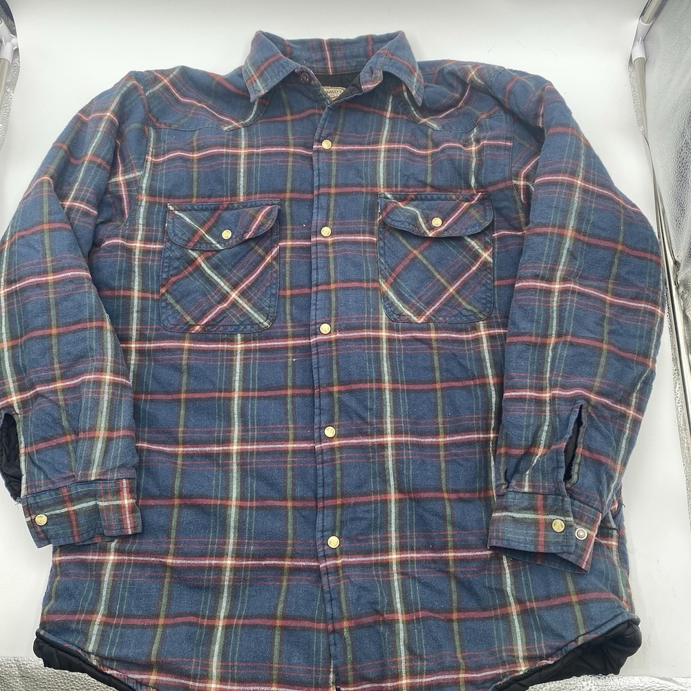 Schmidt Workwear Flannel Shacket Shirt Mens Large Pearl Snap Plaid Quilted Heavy